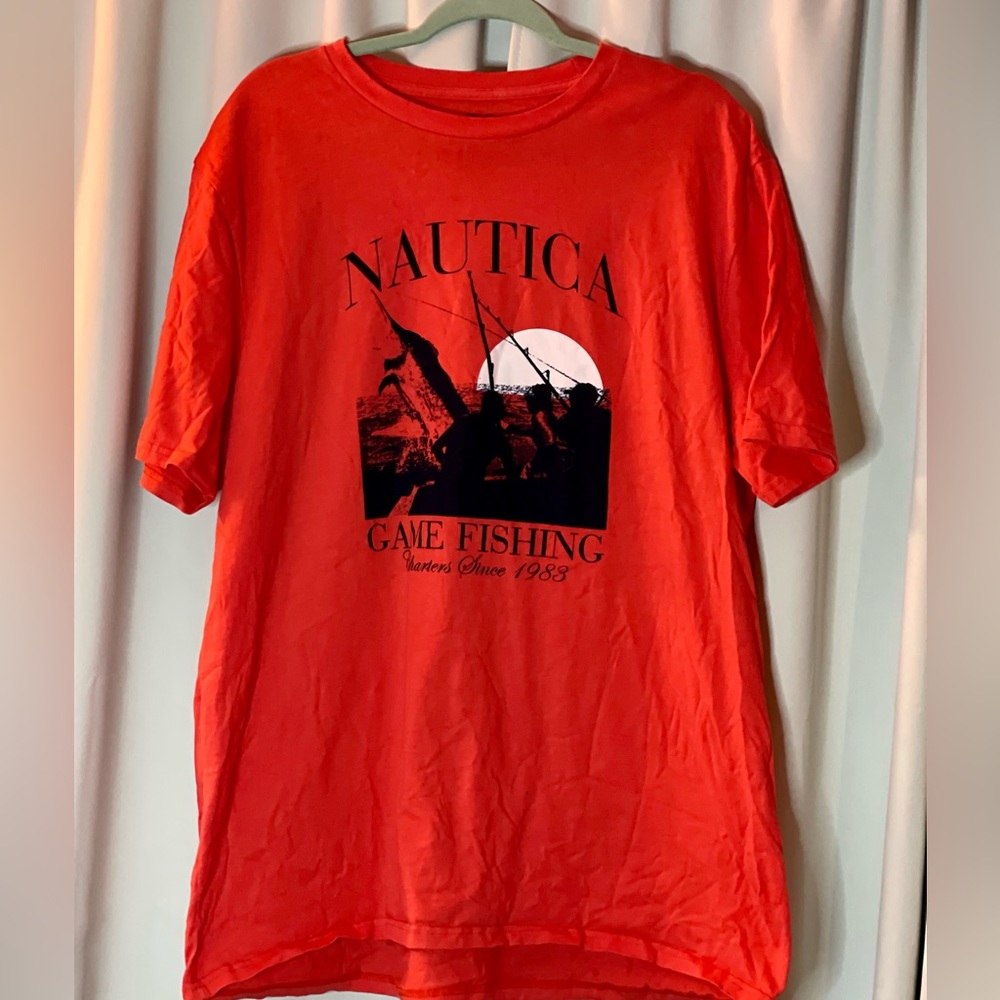 Nautica Mens Game Fishing Charters 1983 Graphic T-Shirt Orange XL Short Sleeve
